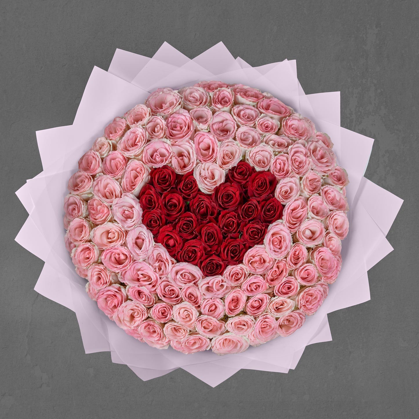 101 Pink Roses with Red Heart Floor Bouquet