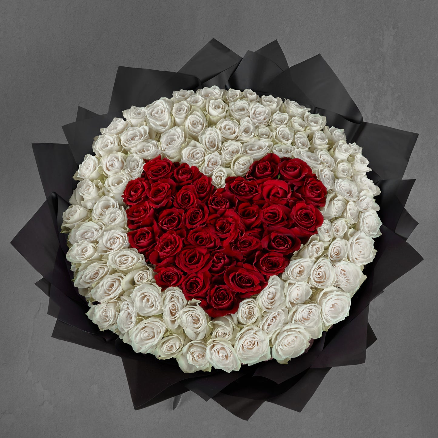 101 White Roses with Red Heart Floor Bouquet