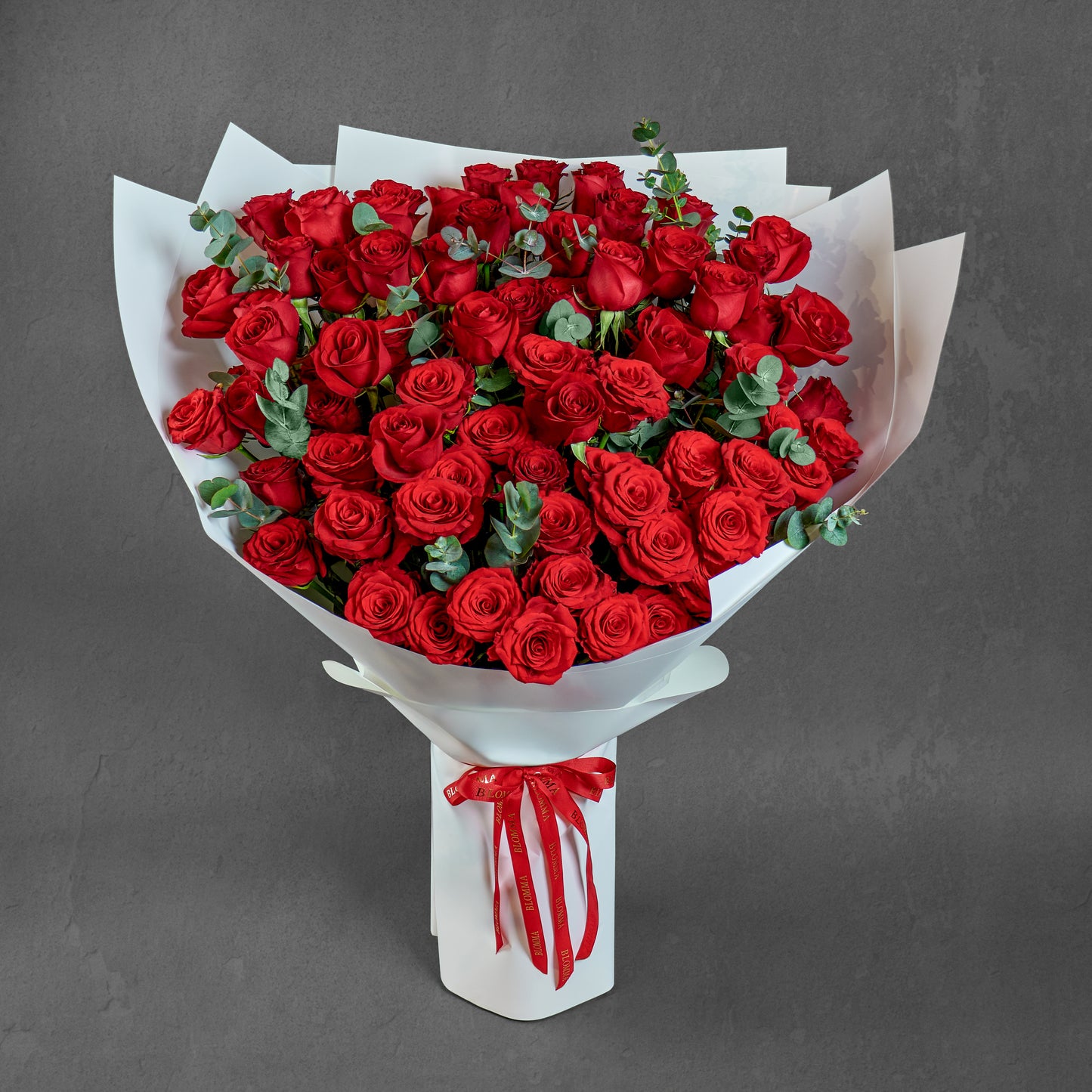 101 Red Roses with Eucalyptus Floor Bouquet