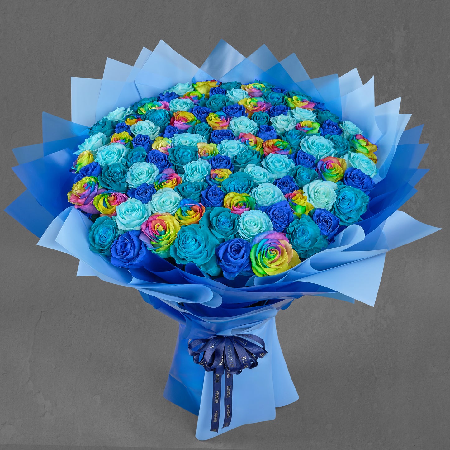 69 Mixed Blue Roses Floor Bouquet